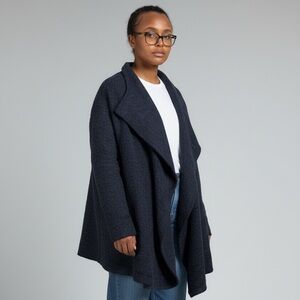Paul Costello Elegant Draped Cape Cardigan in Dark blue, 50% Wool
